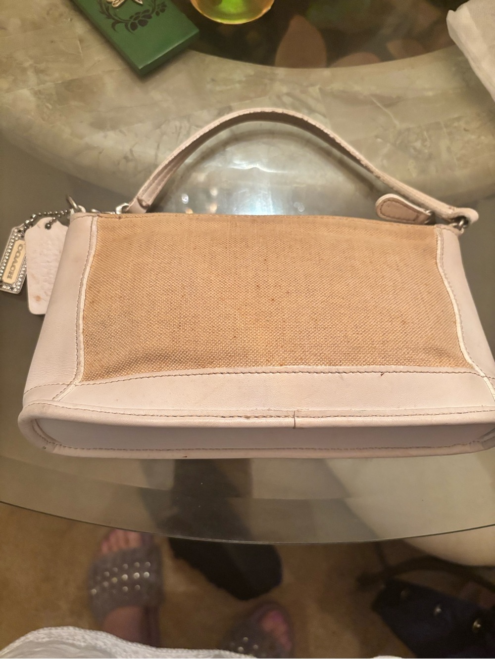 Coach Beige Canvas and White Leather Mini Top-Handle Bag